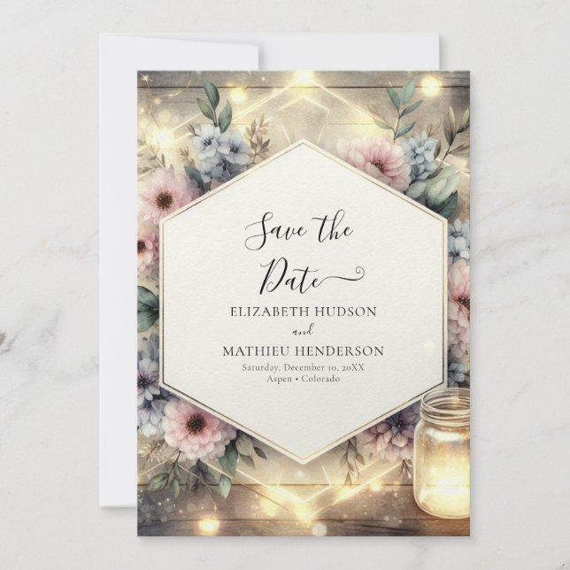 Einzigartige Typografie Mason Jar Wedding Save The Date (Vorderseite)