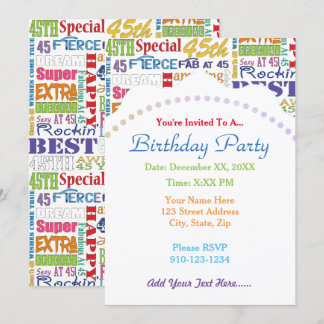 Einzigartige und besondere 45. Geburtstagsparty-Ge Einladung