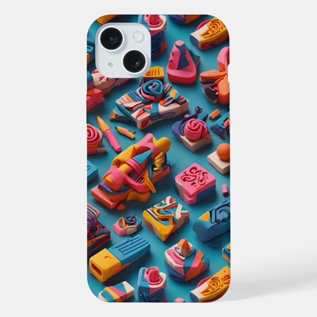 Einzigartige und bunte geformte Radiergummis Muste iPhone 15 Plus Hülle (Rückseite)