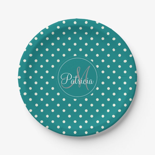 Einzigartige und klassische Monogramm-Aquamarine u Pappteller (Vorderseite)