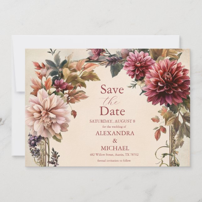 Einzigartige Viktorianische Royal Floral Wedding Save The Date (Vorderseite)