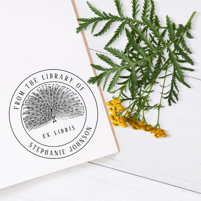 Einzigartige Vintage Ex Libris | Pfau | Buch Permastempel (Unique Vintage Ex Libris | Peacock | Book Self-inking Stamp. Elegant and misterious)