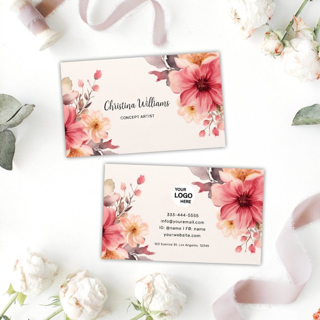 Einzigartige Wasserfarbe Visitenkarte (Unique Floral Watercolor Business Card)