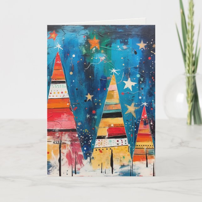 Einzigartige Weihnachtsbaumszenen Feiertagskarte (Vorderseite)