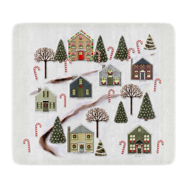 Einzigartige Weihnachtsdorf Kunst Schneidebrett (Vorderseite)