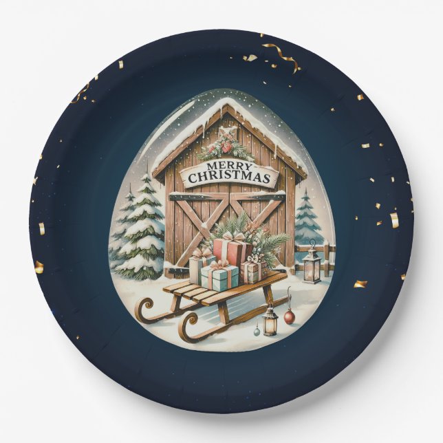 Einzigartige Weihnachtslandschaft Pappteller (Vorderseite)