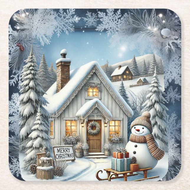 Einzigartige Weihnachtsszenerie Papier Teller Rechteckiger Pappuntersetzer (Vorderseite)