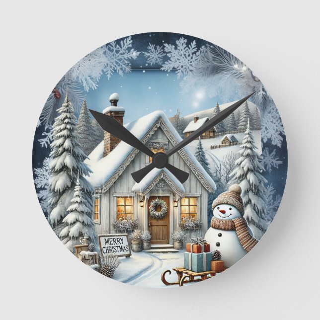 Einzigartige Weihnachtsszenerie Papier Teller Runde Wanduhr (Vorderseite)