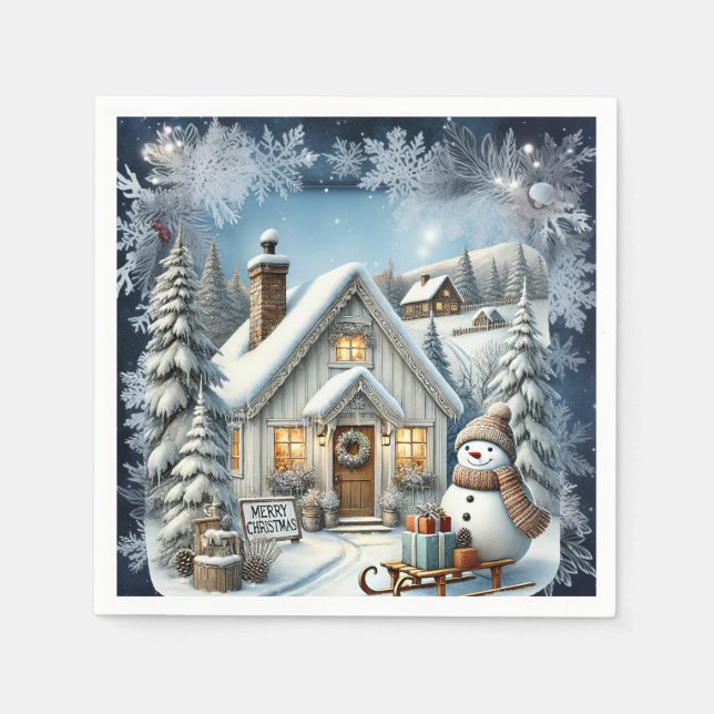 Einzigartige Weihnachtsszenerie Papier Teller Serviette (Vorderseite)