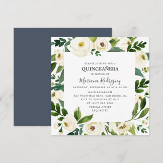 Einzigartige Weiße Flora und Fauna Quinceañera Einladung