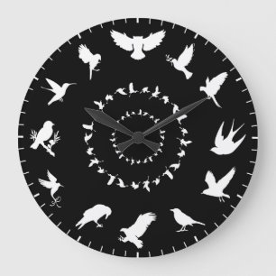 Einzigartige weiße Silhouetten von Wildvögeln als Große Wanduhr