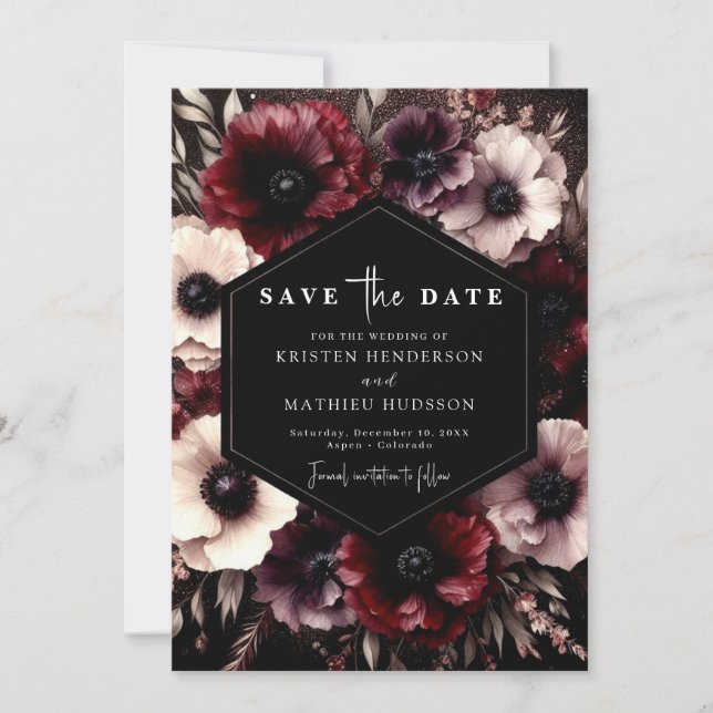 Einzigartige Whimsical Burgundy Wedding Save The Date (Vorderseite)