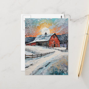 Einzigartige Winter-Scheunenmalerei Postkarte
