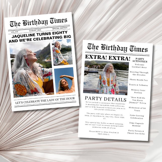 Einzigartige Zeitung 80. Geburtstag Foto Einladung (Von Creator hochgeladen)