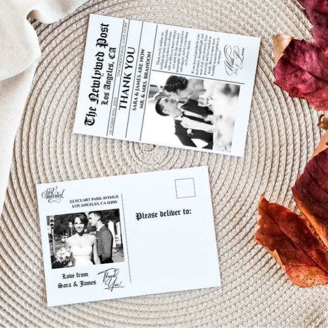 Einzigartige Zeitung Hochzeit Vielen Dank Postkart Postkarte (Von Creator hochgeladen)