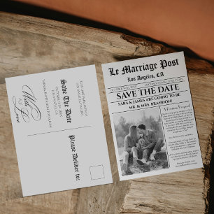 Einzigartige Zeitungsklassik Save the Date Ankündigungspostkarte