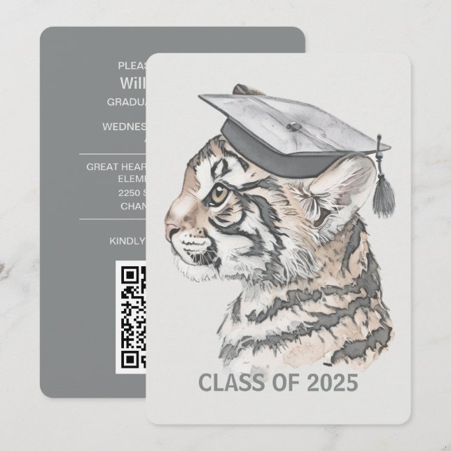 Einzigartiger Abschluss Tiger QR-Code Einladung (Vorne/Hinten)