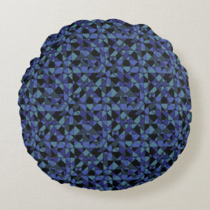 Einzigartiger, Angesagter Geometric Blue Cyan Gray Rundes Kissen