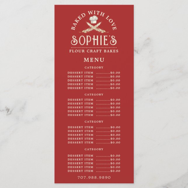 Einzigartiger Baker's Logo Bakery Konditorei Koch  Menükarte (Vorderseite)