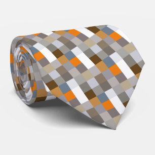 Einzigartiger Blau Grau Orange Taupe Braun Pixel A Krawatte