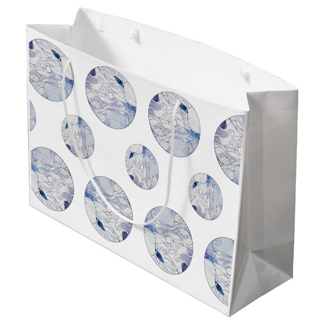 Einzigartiger blau-weißer Geschenksack Große Geschenktüte (Rückseite Schrägansicht)