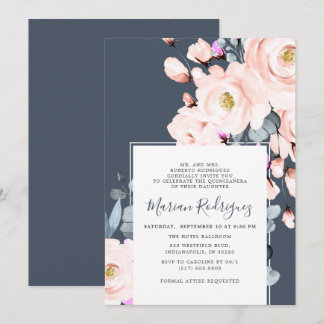Einzigartiger Blush & Navy Wasserfarbe Blumenkatze Einladung