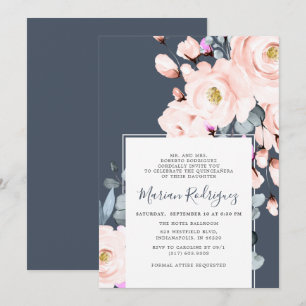 Einzigartiger Blush & Navy Wasserfarbe Flora Quinc Einladung