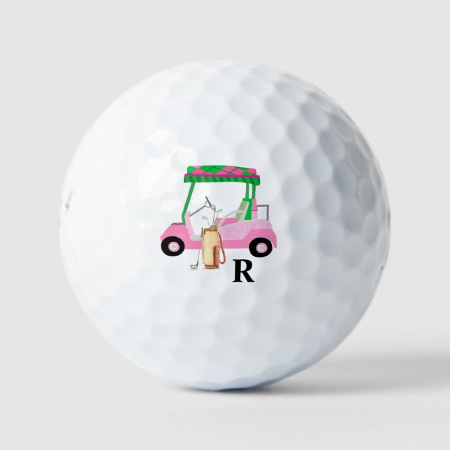 Einzigartiger charmanter Golf Cart mit Clubs Monog Golfball (Vorderseite)