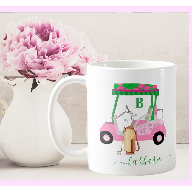 Einzigartiger charmanter Golf Cart mit Clubs Monog Kaffeetasse (Von Creator hochgeladen)
