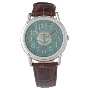 Einzigartiger dekorativer Seeanker-Vintages Holz Armbanduhr