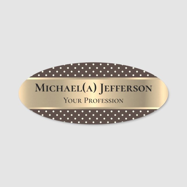 Einzigartiger Elegant Dark Brown & Polka Dot: Luxu Namensschild (Vorderseite)