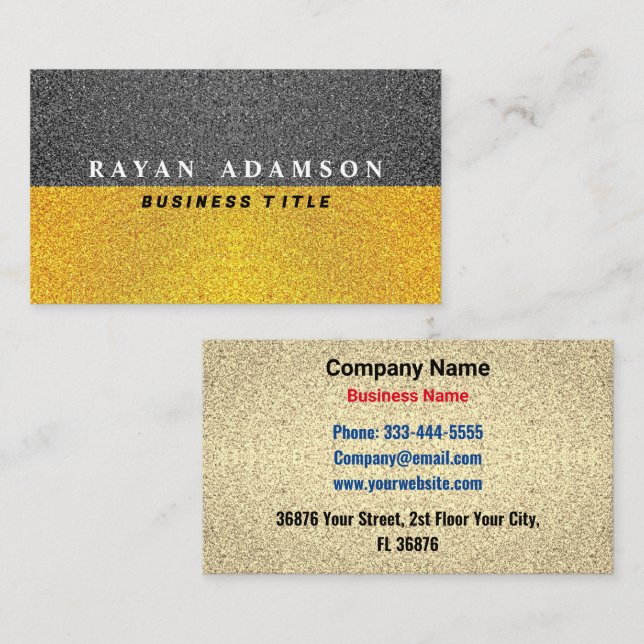 Einzigartiger Gold Black Glitzer - Beruflicher Lux Visitenkarte (Vorne/Hinten)