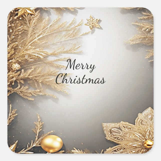 Einzigartiger Gold Decorative Weihnachtsaufkleber Quadratischer Aufkleber (Vorderseite)