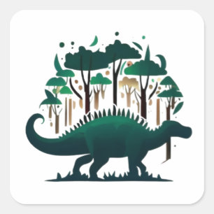 Einzigartiger grüner Stegosaurus-Dinosaurier-Wald Quadratischer Aufkleber