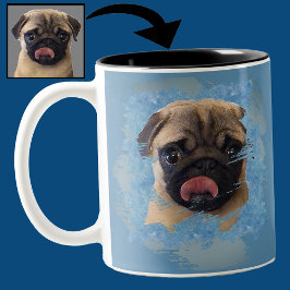 Einzigartiger Grunge Blue Gray Mops Welpe Dog Love Zweifarbige Tasse