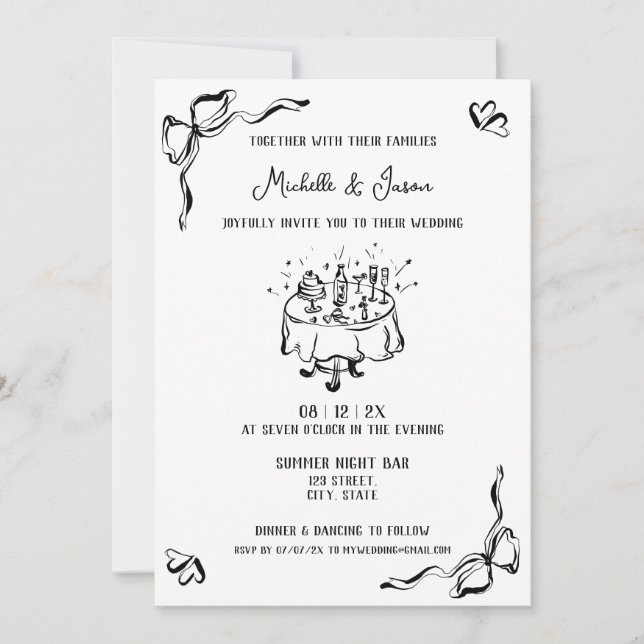 Einzigartiger handgezeichneter zeitgenössischer Re Einladung (Vorderseite)