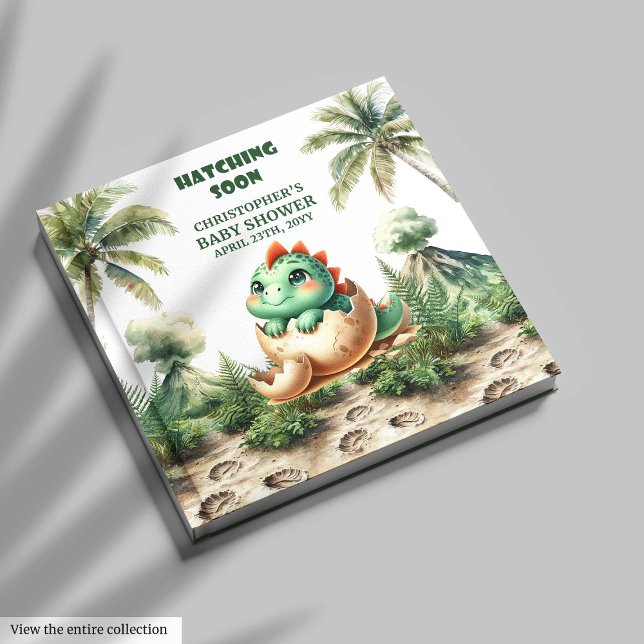 Einzigartiger Hatching Soon Dinosaur Baby Boy Keep Gästebuch (Unique Hatching Soon Dinosaur Baby Boy Keepsake Guest Book)