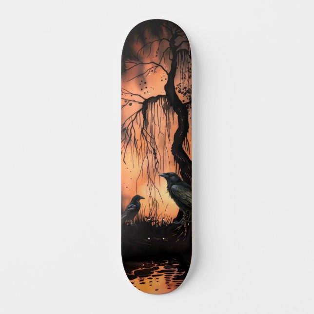 Einzigartiger Künstlerischer Gothic Raven Skate De Skateboard (Vorderseite)