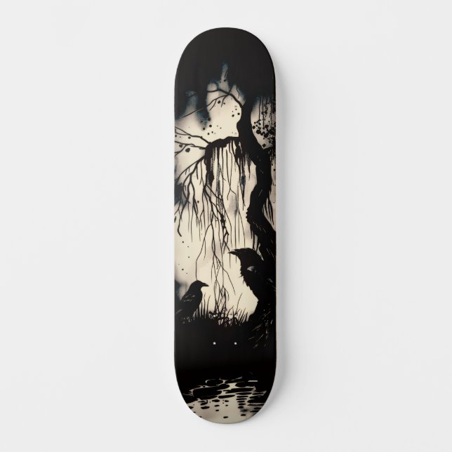 Einzigartiger Künstlerischer Gothic Raven Skate De Skateboard (Vorderseite)