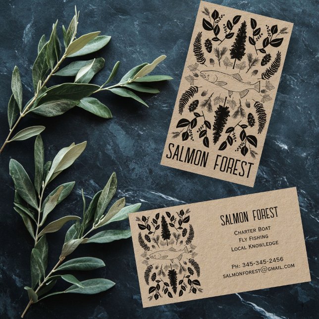 Einzigartiger Lachsfisch Angeln Natur Botanische K Visitenkarte (Unique Salmon Fish Fishing Nature Botanical Kraft Business Card
)