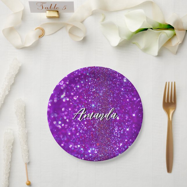 Einzigartiger Lila, unscharfer Glitzer Pappteller (Hochzeit)