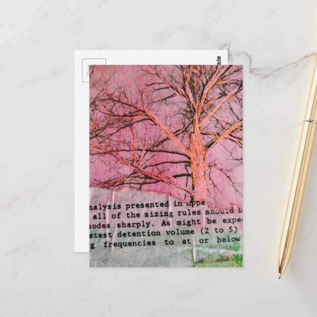 Einzigartiger Mixed-Media-Collage Winterbaum Postkarte (Vorderseite/Rückseite Beispiel)