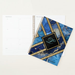 Einzigartiger moderner blauer goldener Geometrie Planer
