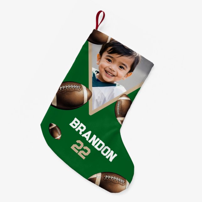 Einzigartiger Name des Fotos Braun & Grün Kleiner Weihnachtsstrumpf (Vorderansicht (hängend))