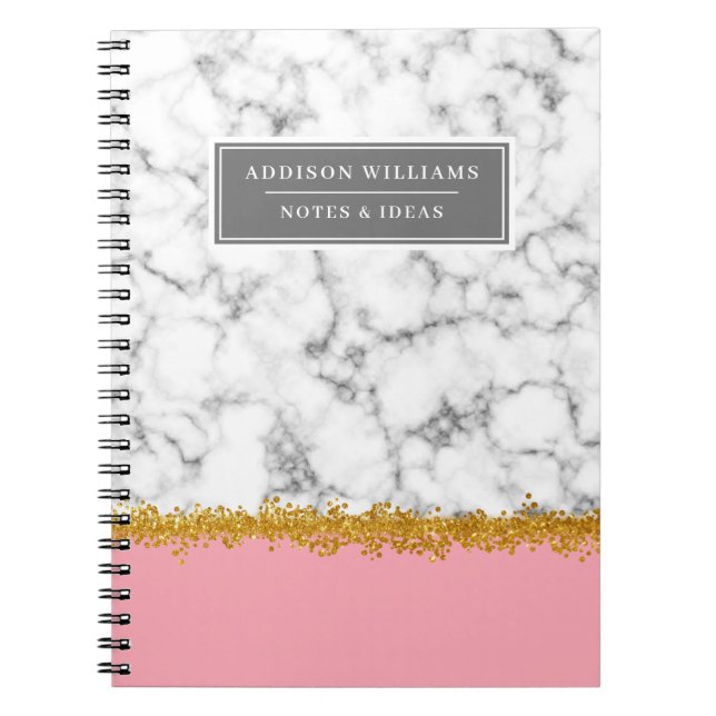 Einzigartiger Name Gray Marble Gold Glitzer Journa Notizblock (Vorderseite)