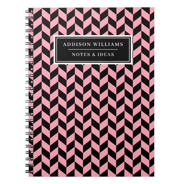 Einzigartiger Name Pink Black Herringbone Pattern Notizblock (Vorderseite)