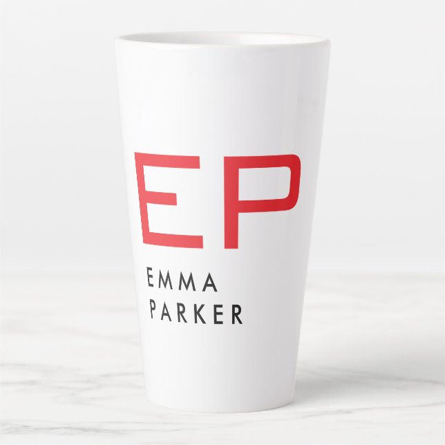 Einzigartiger Name Schwarz-weiß Trendy Red Monogra Milchtasse (Vorderseite)