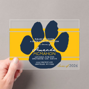 Einzigartiger Pawprint aus Gold und Navy-Abschluss Acryleinladungen