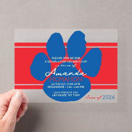 Einzigartiger Pawprint Rot & Blau Abschluss Elegan Acryleinladungen
