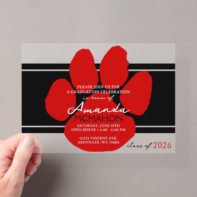 Einzigartiger Pawprint Schwarzer und Roter Abschlu Acryleinladungen (Insitu (Handheld))